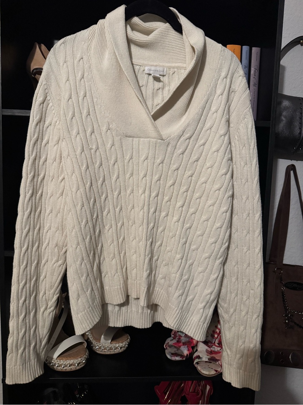 Charter Club Cream Cable-Knit Shawl-Collar Sweater